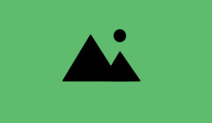 A simple black icon representing mountains with a sun above, set against a solid green background.