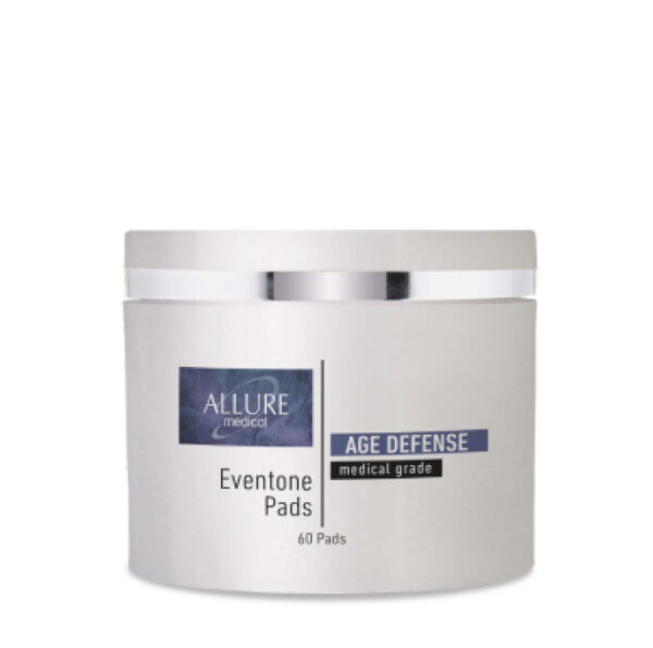 A white jar labeled "EvenTone (Hydroquinone Pads) Age Defense, Medical Grade, 60 Pads" with a silver lid.