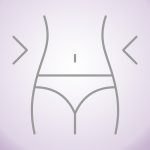 Simple line drawing of a woman's waist and hips in underwear, with arrows on both sides indicating slimming or reduction.